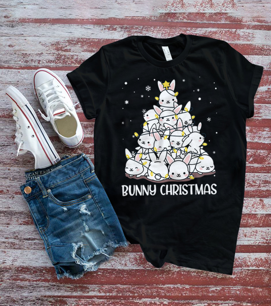 Bunny Christmas Tree With Snowflakes And Lights T-Shirt