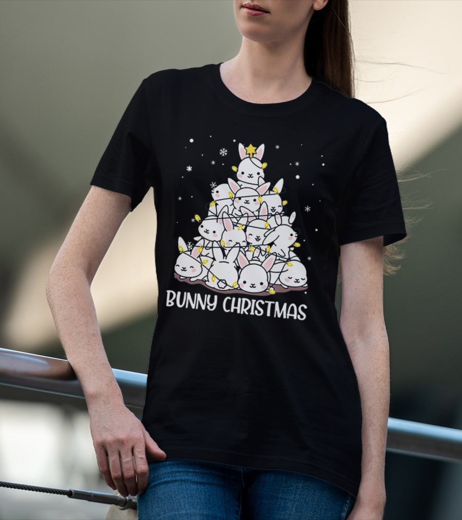 Bunny Christmas Tree With Snowflakes And Lights T-Shirt