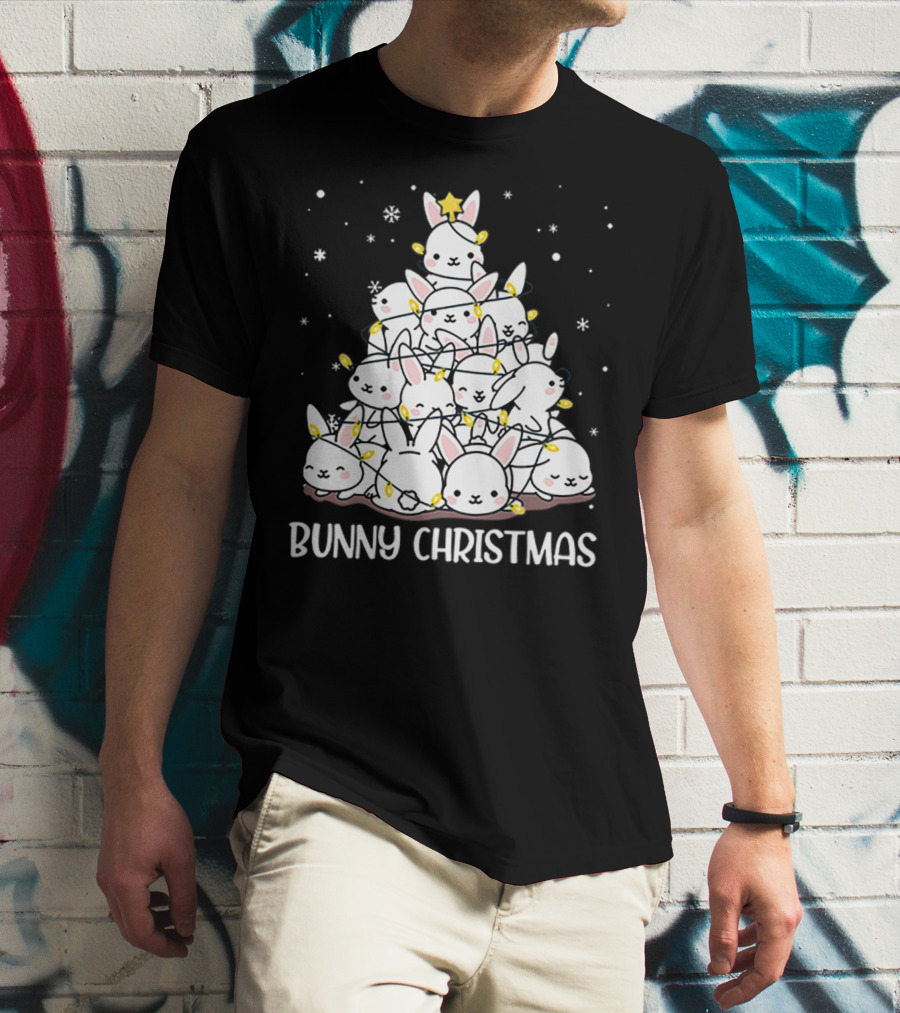 Bunny Christmas Tree With Snowflakes And Lights T-Shirt