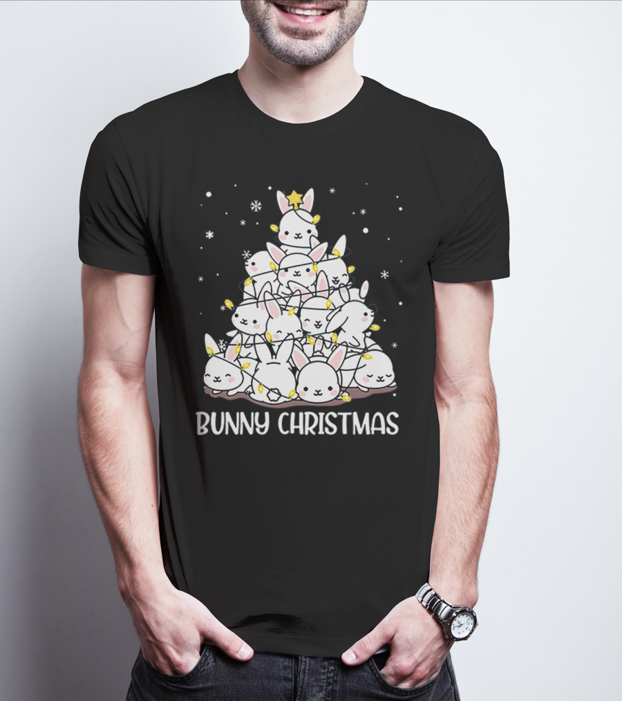 Bunny Christmas Tree With Snowflakes And Lights T-Shirt