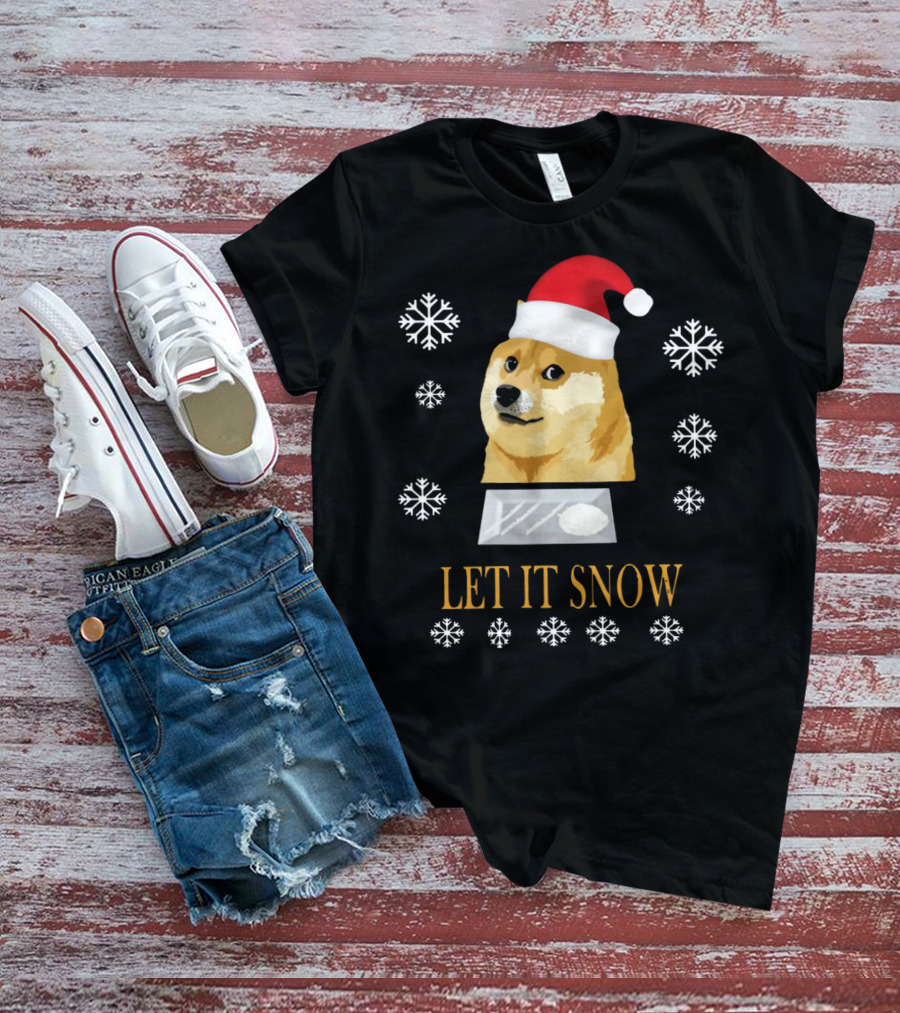 Santa Doge Christmas Humor Let It Snow Snowflakes T-Shirt