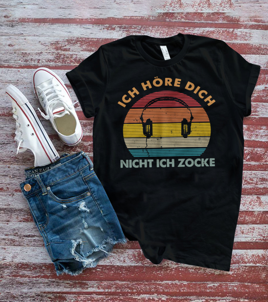 Ich Höre Dich Nicht Ich Zocke Retro Headphones Sunburst T-Shirt