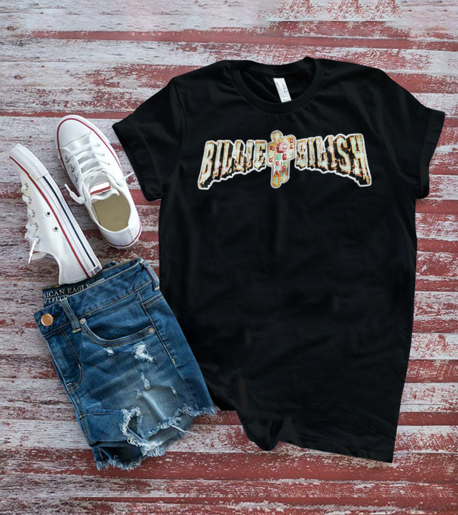 Billie Eilish Dbruze Iconic Text Style With Patterned Figure T-Shirt