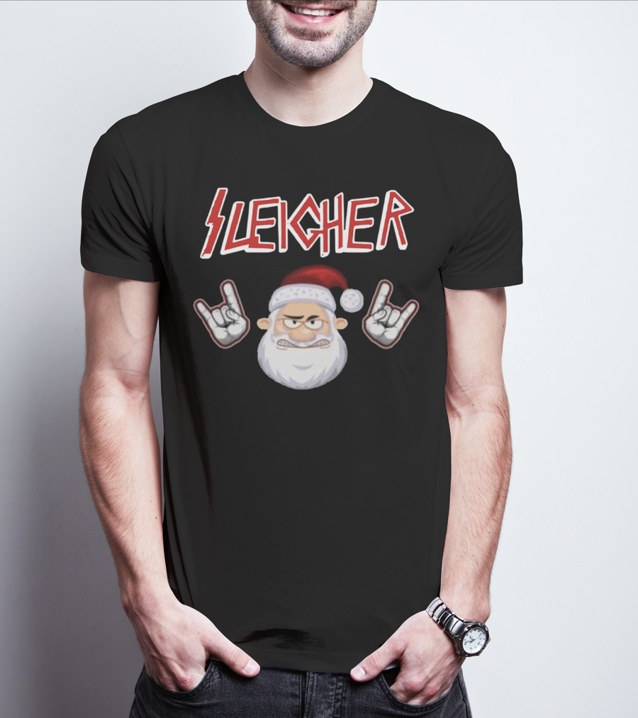Santa Sleicher Christmas Rock Santa T-Shirt