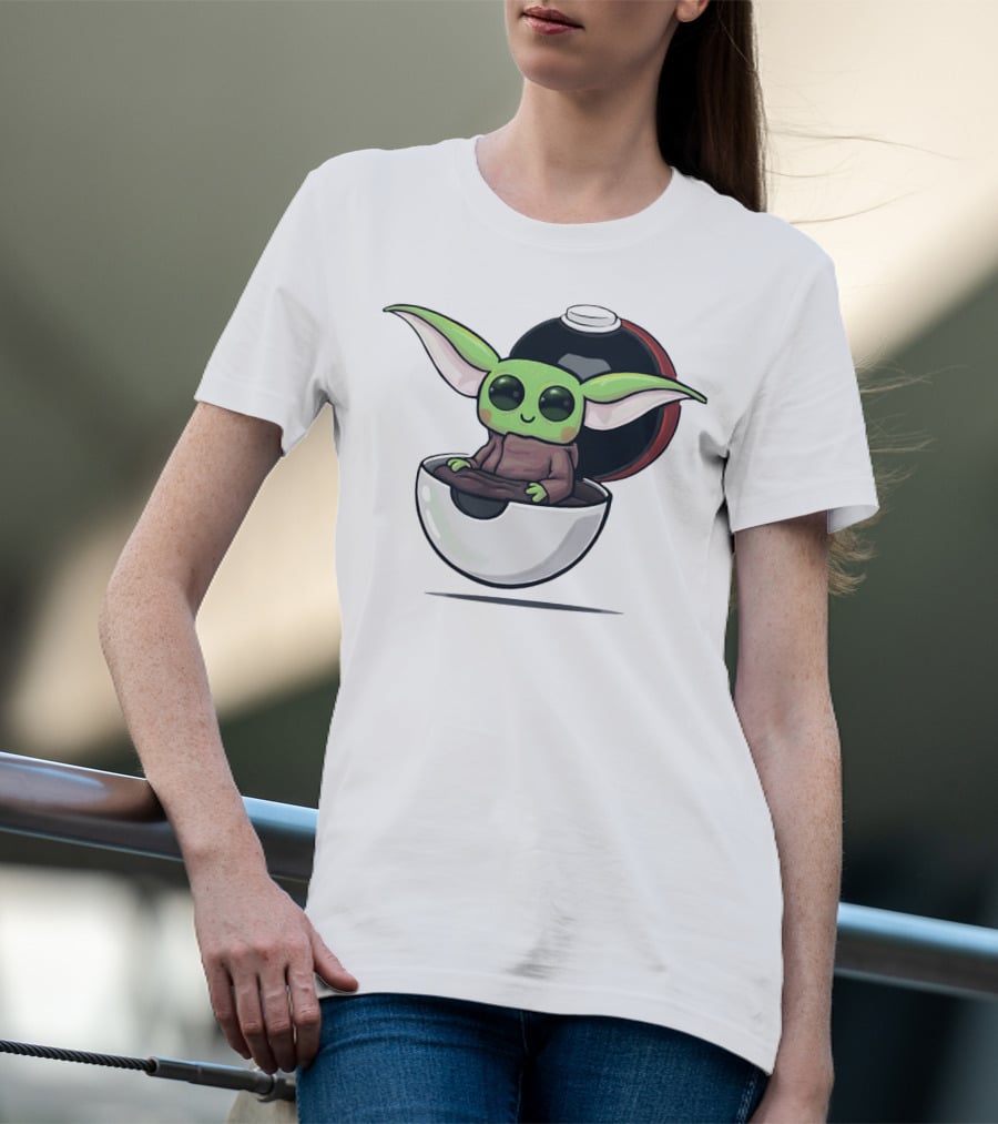 Baby Yoda Sitting In Open Pokeball Crossover T-Shirt
