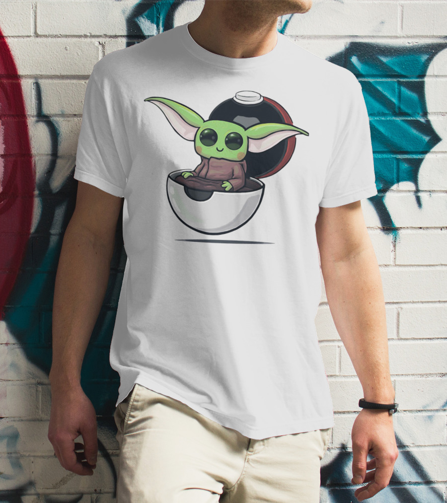 Baby Yoda Sitting In Open Pokeball Crossover T-Shirt