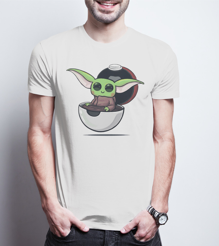 Baby Yoda Sitting In Open Pokeball Crossover T-Shirt