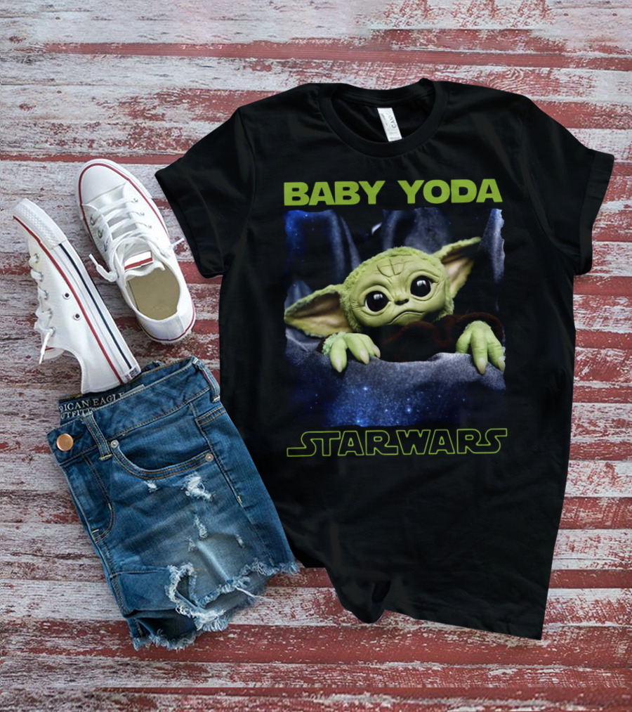 Baby Yoda Star Wars Galaxy Background T-Shirt