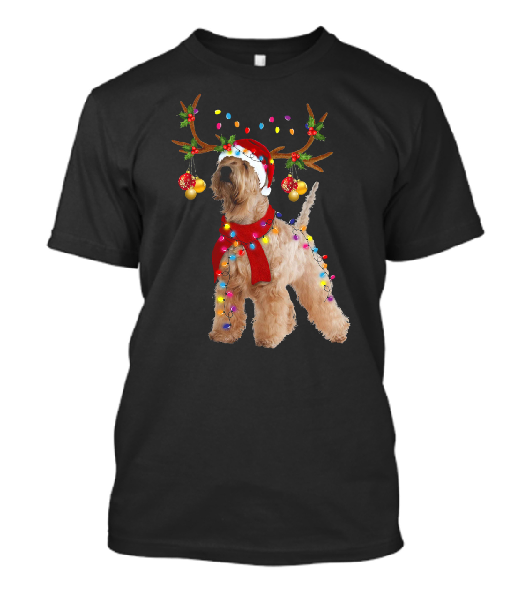 Christmas Wheaten Terrier With Santa Hat And Reindeer Antlers T-Shirt
