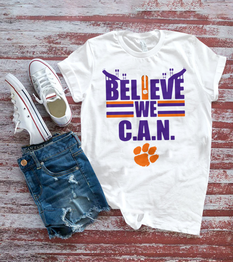 Clemson Tigers Football Believe We C.A.N. Stadium Paw Prints T-Shirt