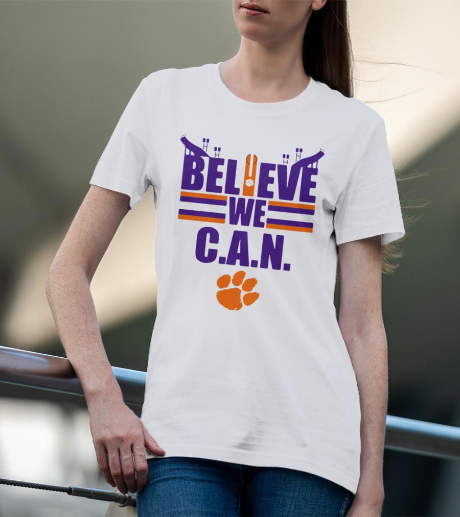 Clemson Tigers Football Believe We C.A.N. Stadium Paw Prints T-Shirt