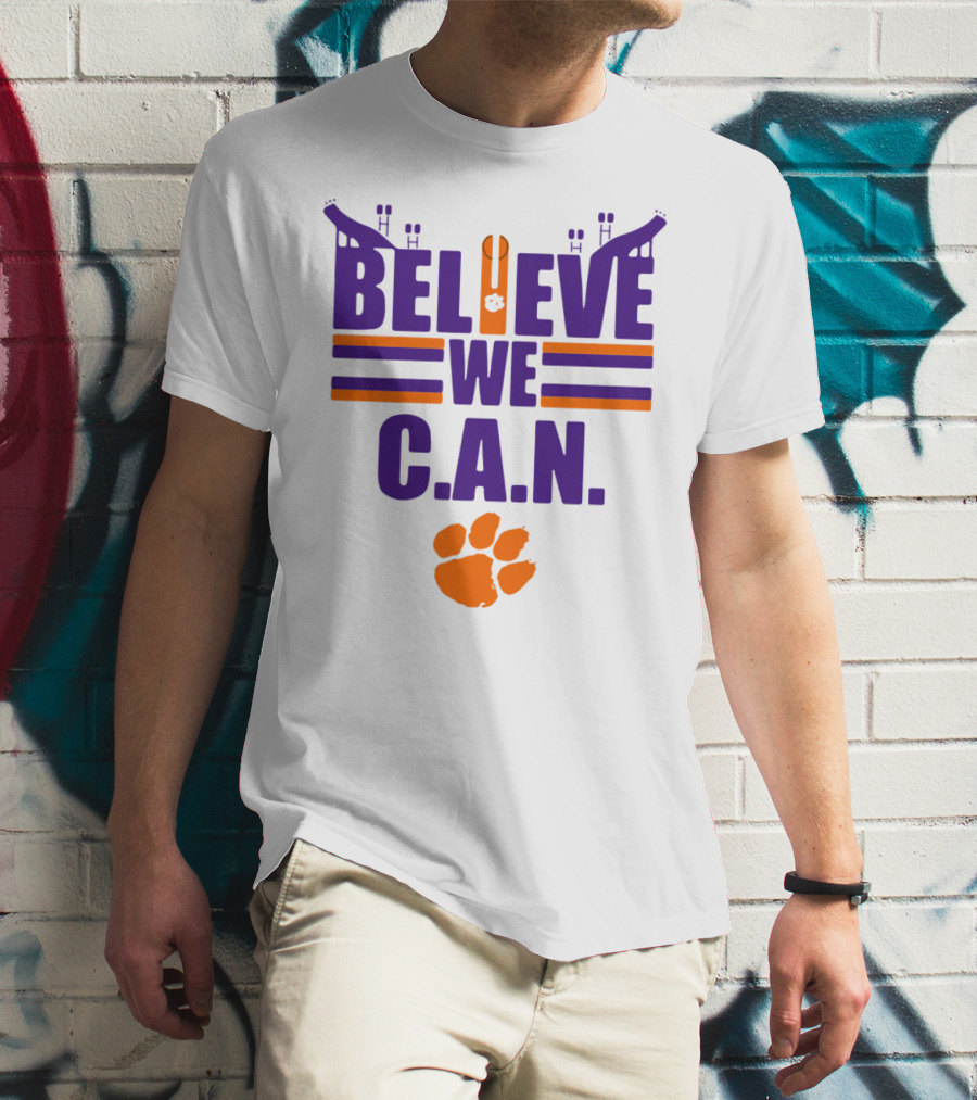Clemson Tigers Football Believe We C.A.N. Stadium Paw Prints T-Shirt