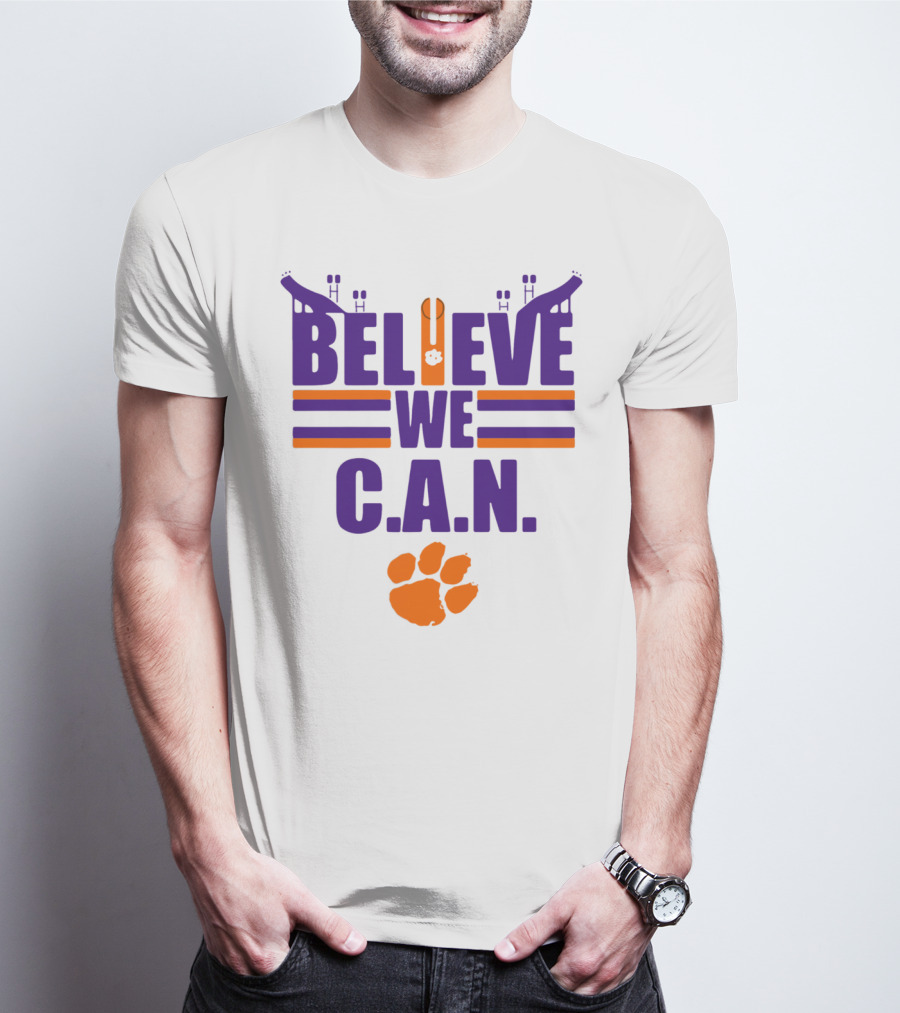 Clemson Tigers Football Believe We C.A.N. Stadium Paw Prints T-Shirt