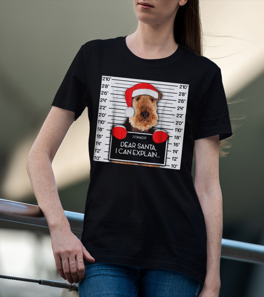 Airedale Terrier Santa Mugshot I Can Explain Christmas Dog T-Shirt