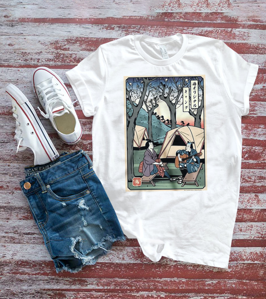 Samurai Original Camping Guitar Playing T-Shirt