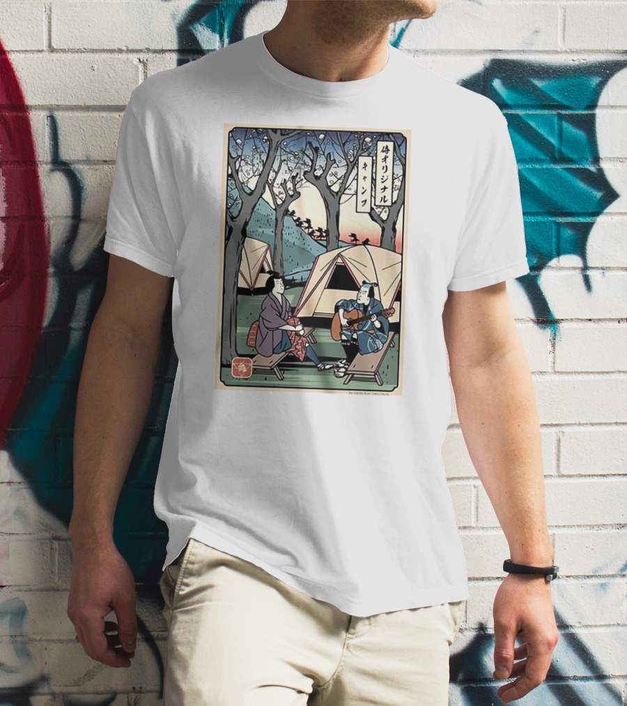 Samurai Original Camping Guitar Playing T-Shirt