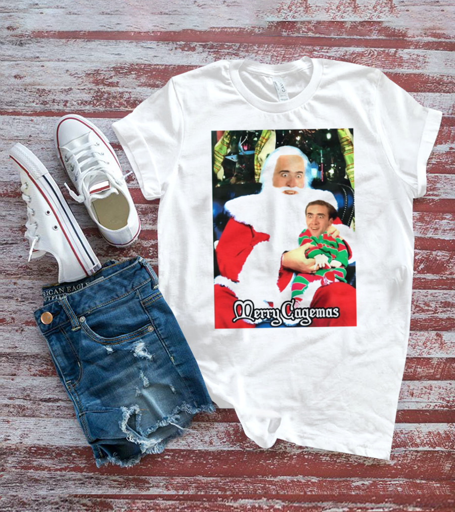 Santa Claus Nicolas Cage Merry Cagemas Christmas Scene T-Shirt