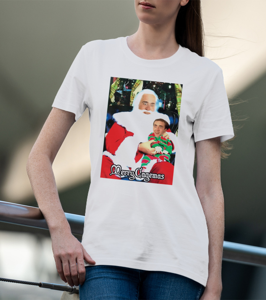 Santa Claus Nicolas Cage Merry Cagemas Christmas Scene T-Shirt