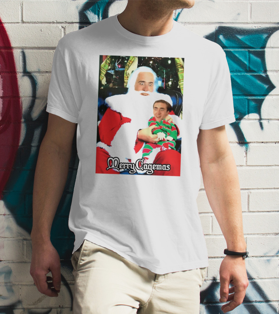 Santa Claus Nicolas Cage Merry Cagemas Christmas Scene T-Shirt