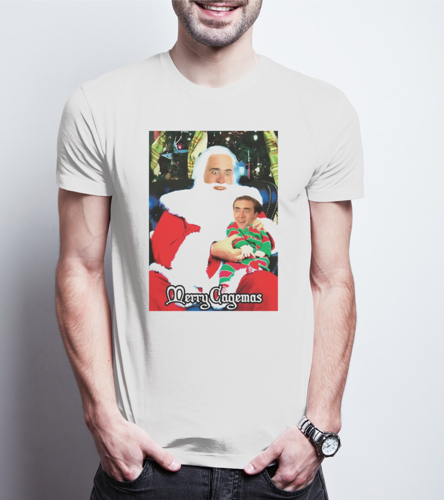 Santa Claus Nicolas Cage Merry Cagemas Christmas Scene T-Shirt