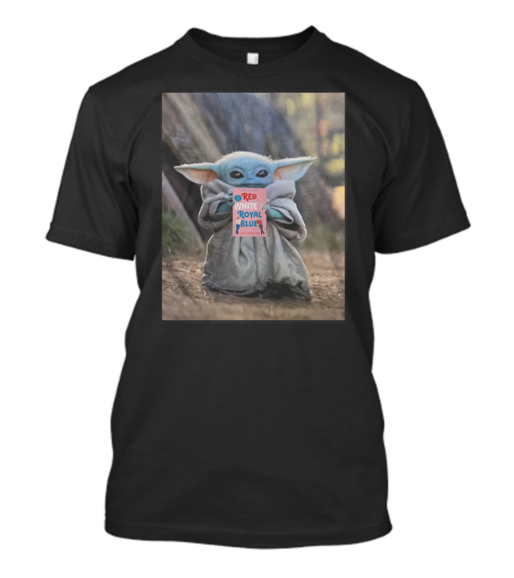 Baby Yoda Reads Red White Royal Blue Book T-Shirt