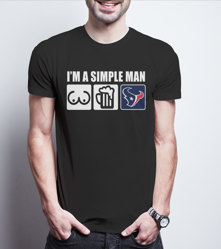I'M A SIMPLE MAN TEXANS LOGO BURGER BEER CHEST ICONS T-Shirt