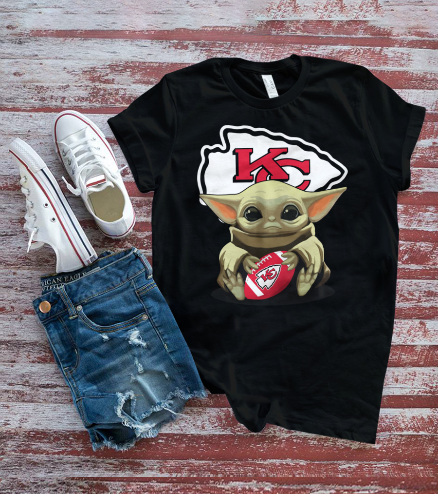 Baby Yoda KC Chiefs Football Fan T-Shirt