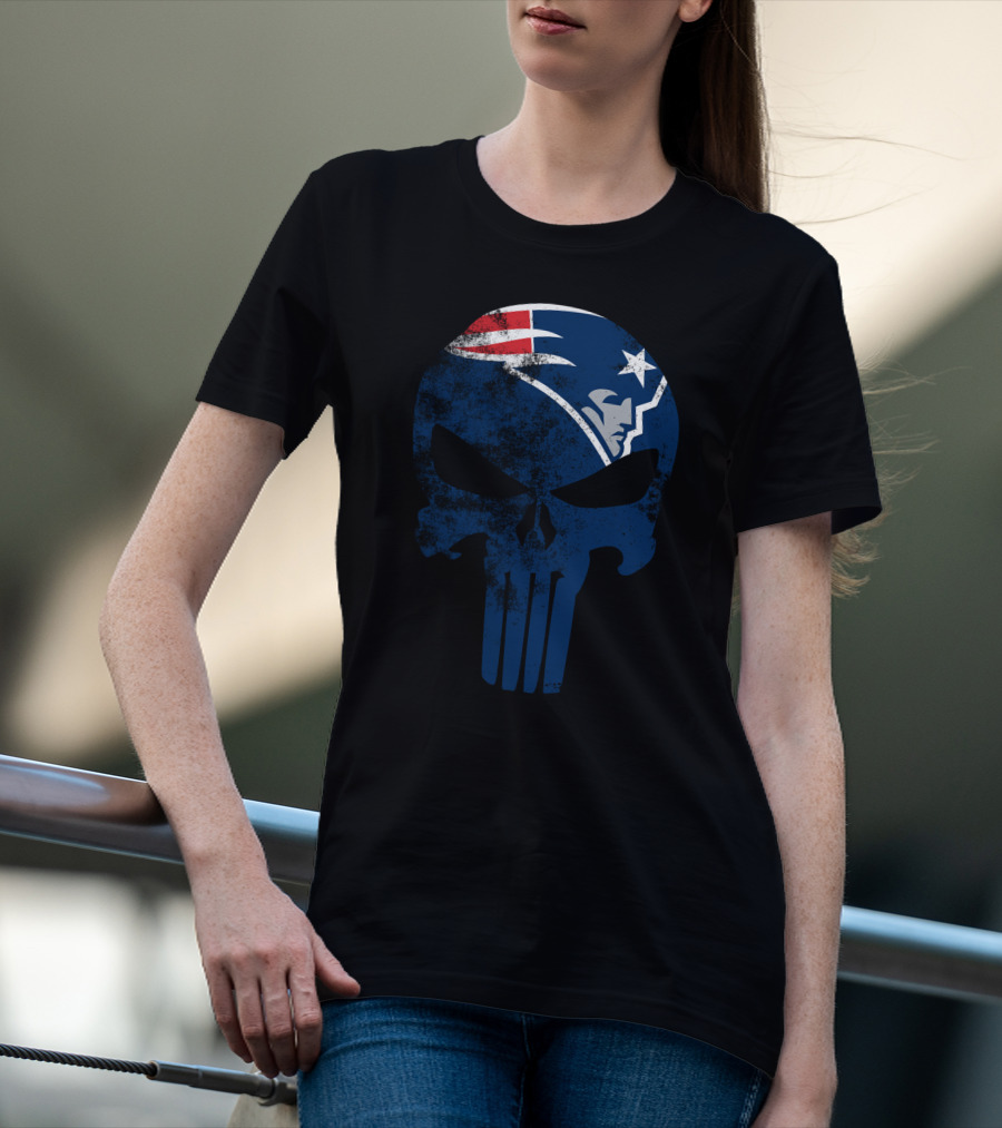 New England Patriots Skull Punisher Logo Fusion T-Shirt