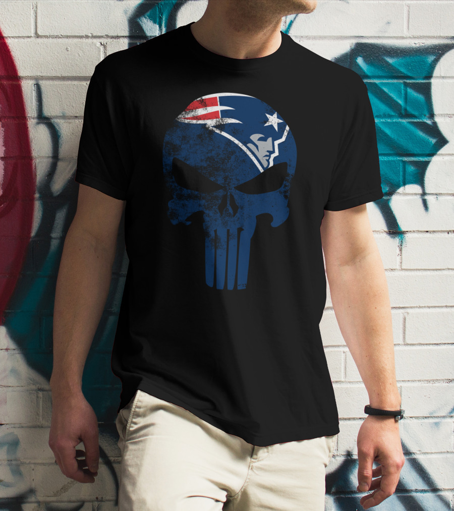 New England Patriots Skull Punisher Logo Fusion T-Shirt