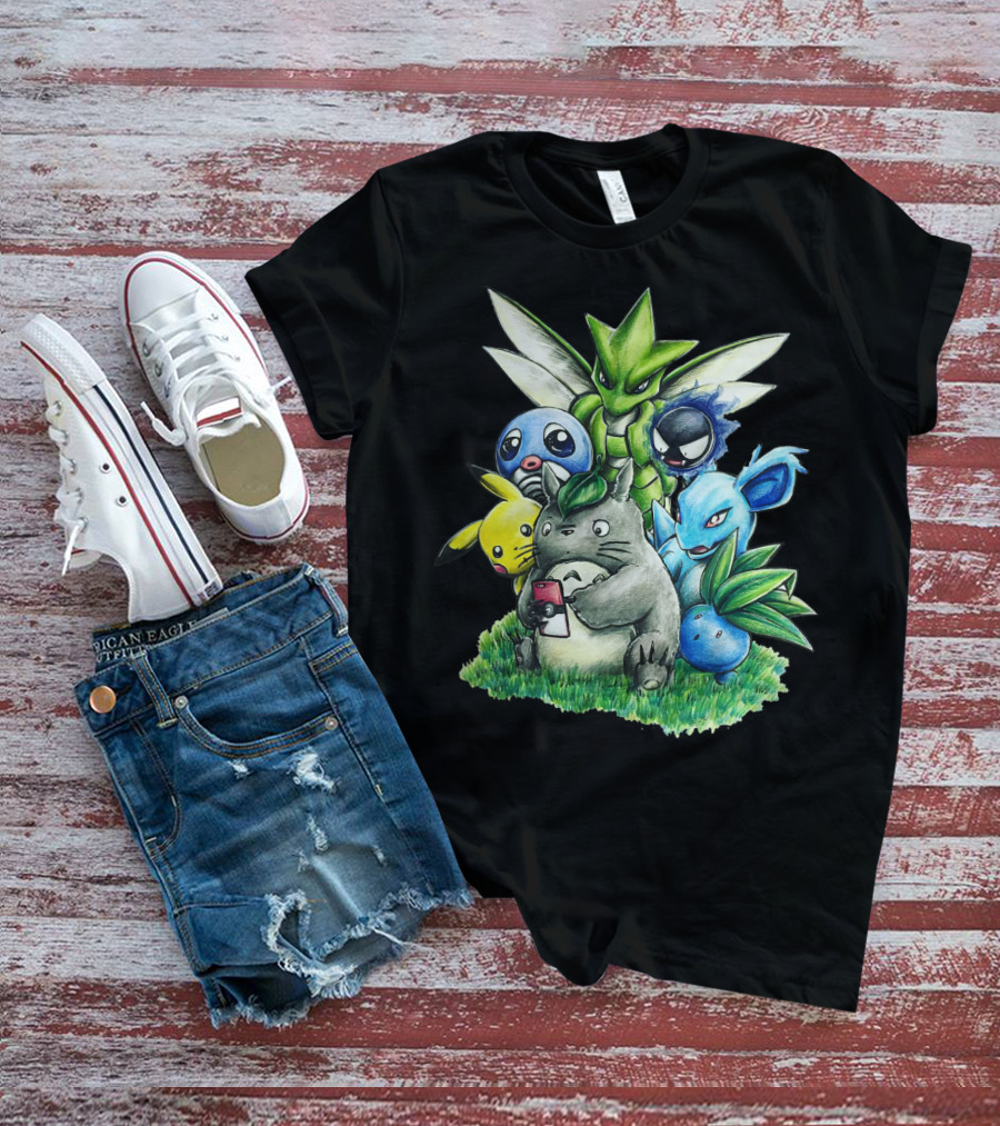 BEST FRIENDS TOTORO PIKACHU BULBASAUR SCYTHER JIGGLYPUFF GASTLY NIDORINA ODDISH MASHUP T-Shirt