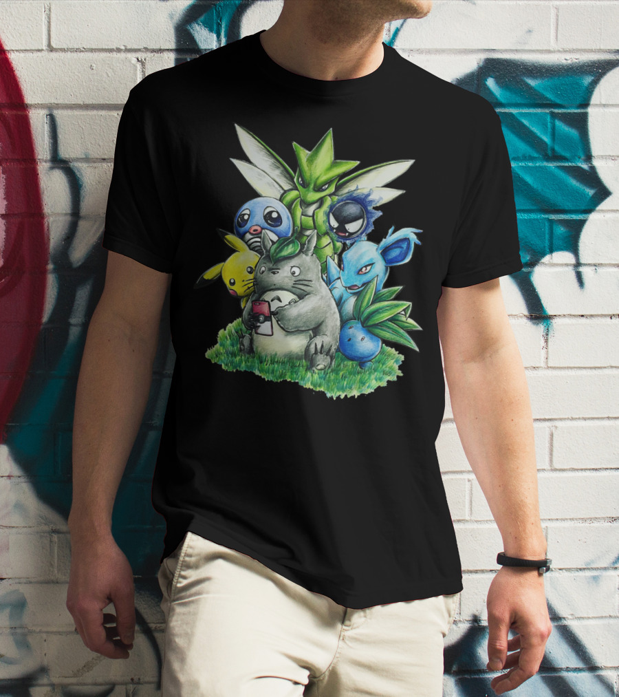 BEST FRIENDS TOTORO PIKACHU BULBASAUR SCYTHER JIGGLYPUFF GASTLY NIDORINA ODDISH MASHUP T-Shirt