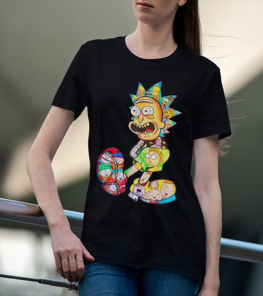 Rick And Morty South Park Family Guy Simpsons Crossover All In One T-Shirt
