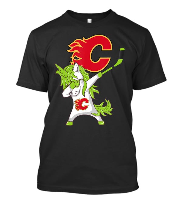 St Patrick Day Dabbing Unicorn Calgary Flames Hockey Stick T-Shirt