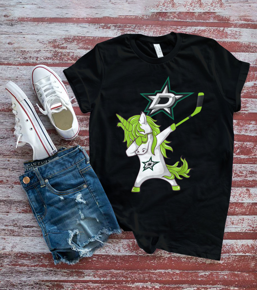 St Patrick's Day Dabbing Unicorn With Hockey Stick Dallas Stars T-Shirt