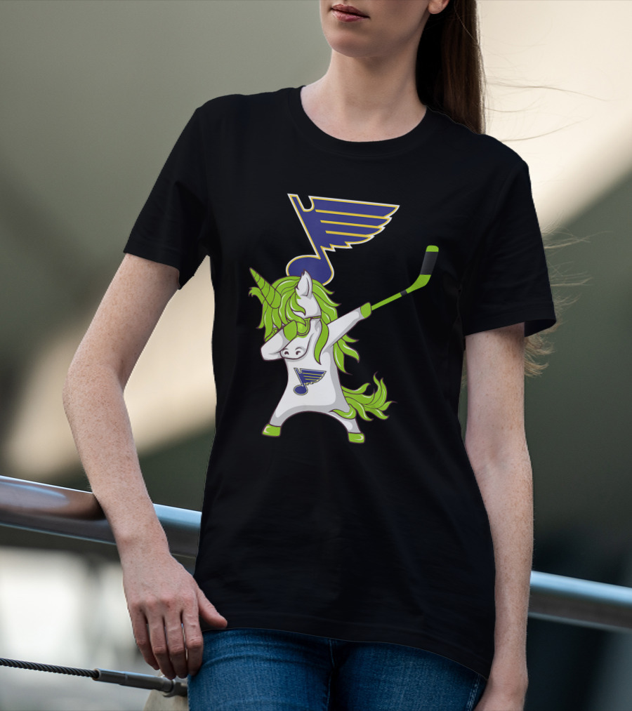 St Patrick Day Dabbing Unicorn Hockey Stick St Louis Blues T-Shirt