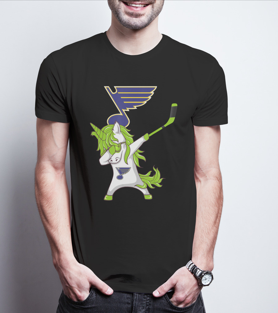 St Patrick Day Dabbing Unicorn Hockey Stick St Louis Blues T-Shirt