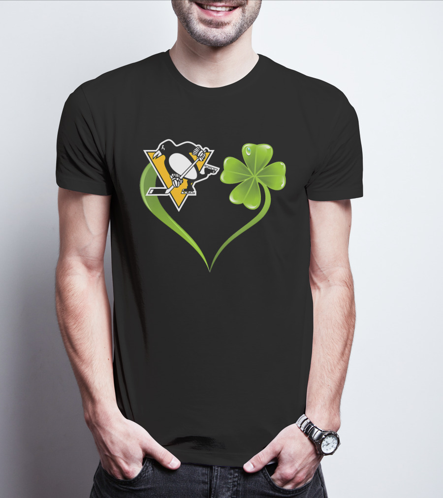 St Patrick Day Irish Shamrock Heart Love Pittsburgh Penguins T-Shirt