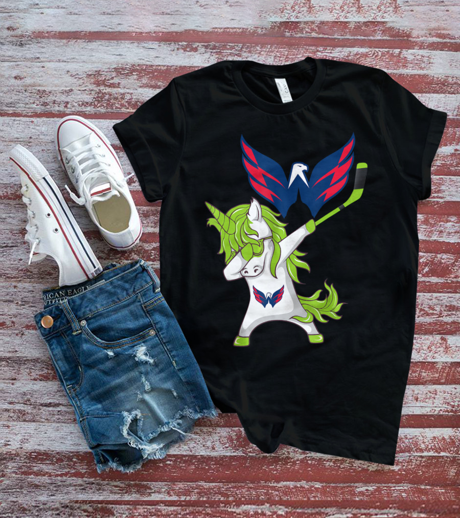 St Patrick's Day Dabbing Unicorn With Washington Capitals Hockey T-Shirt