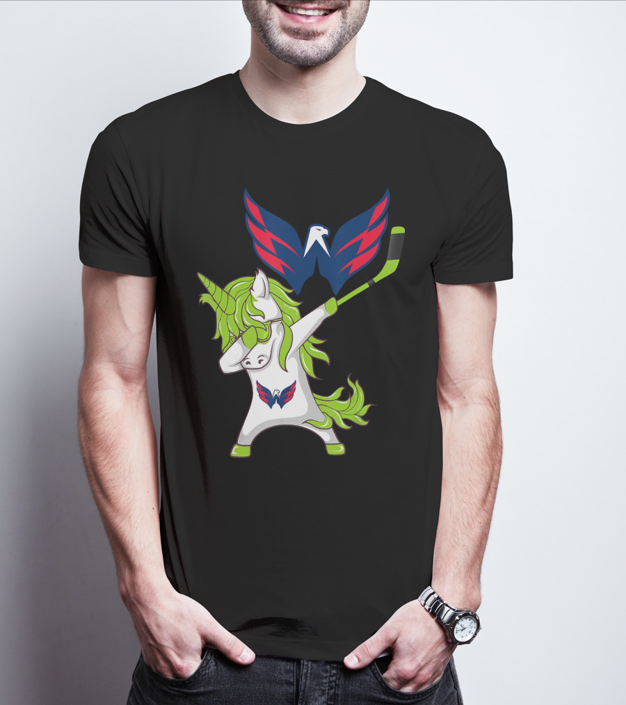 St Patrick's Day Dabbing Unicorn With Washington Capitals Hockey T-Shirt