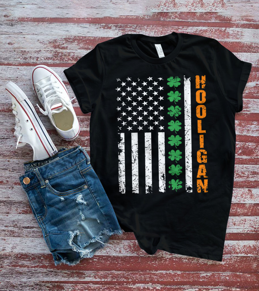 Irish American Flag Shamrocks Hooligan St Pats T-Shirt
