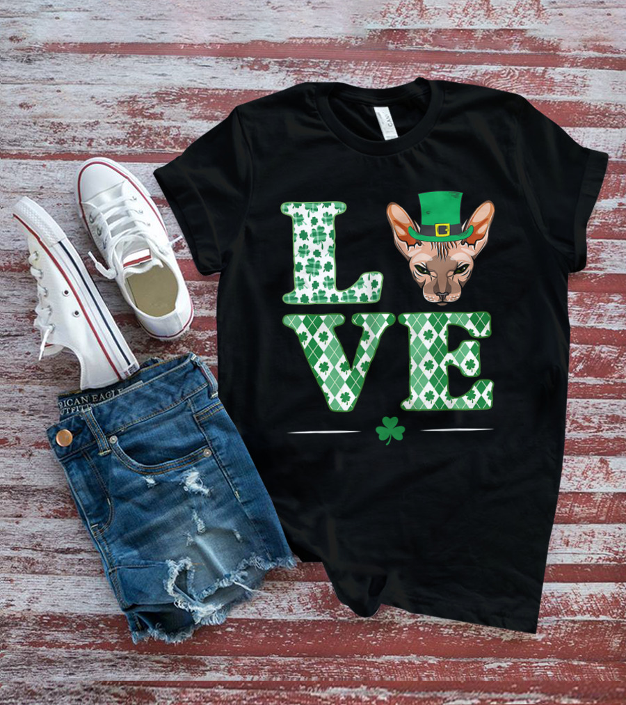 Love Sphynx Cat Leprechaun Shamrock St Patrick Day T-Shirt