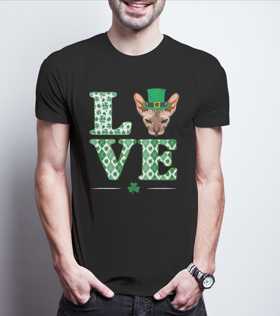 Love Sphynx Cat Leprechaun Shamrock St Patrick Day T-Shirt