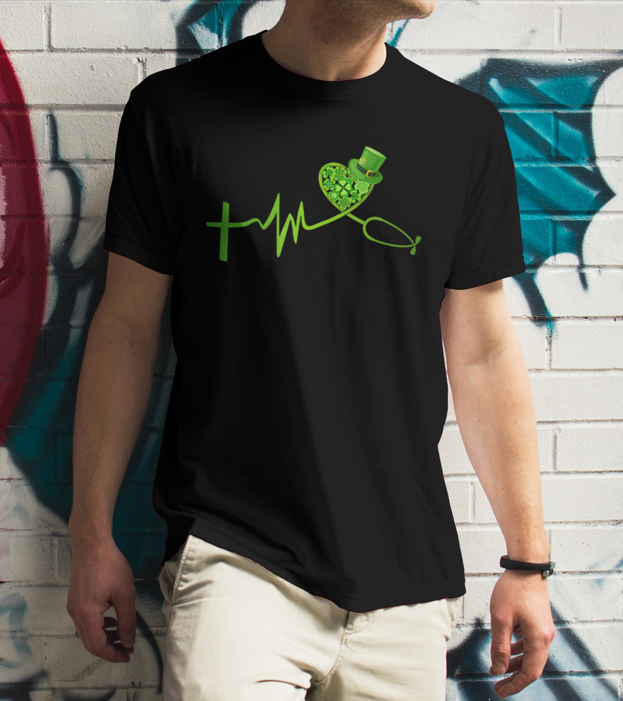 Nurse Heartbeat Irish Shamrock St Patrick Day Top Hat T-Shirt