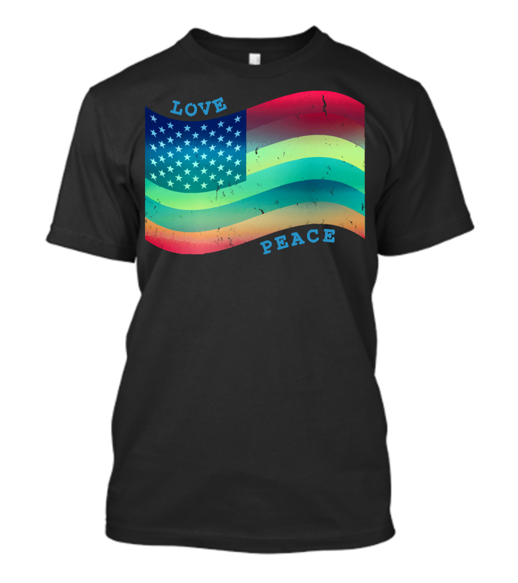 Love Peace Pride Rainbow American Flag T-Shirt
