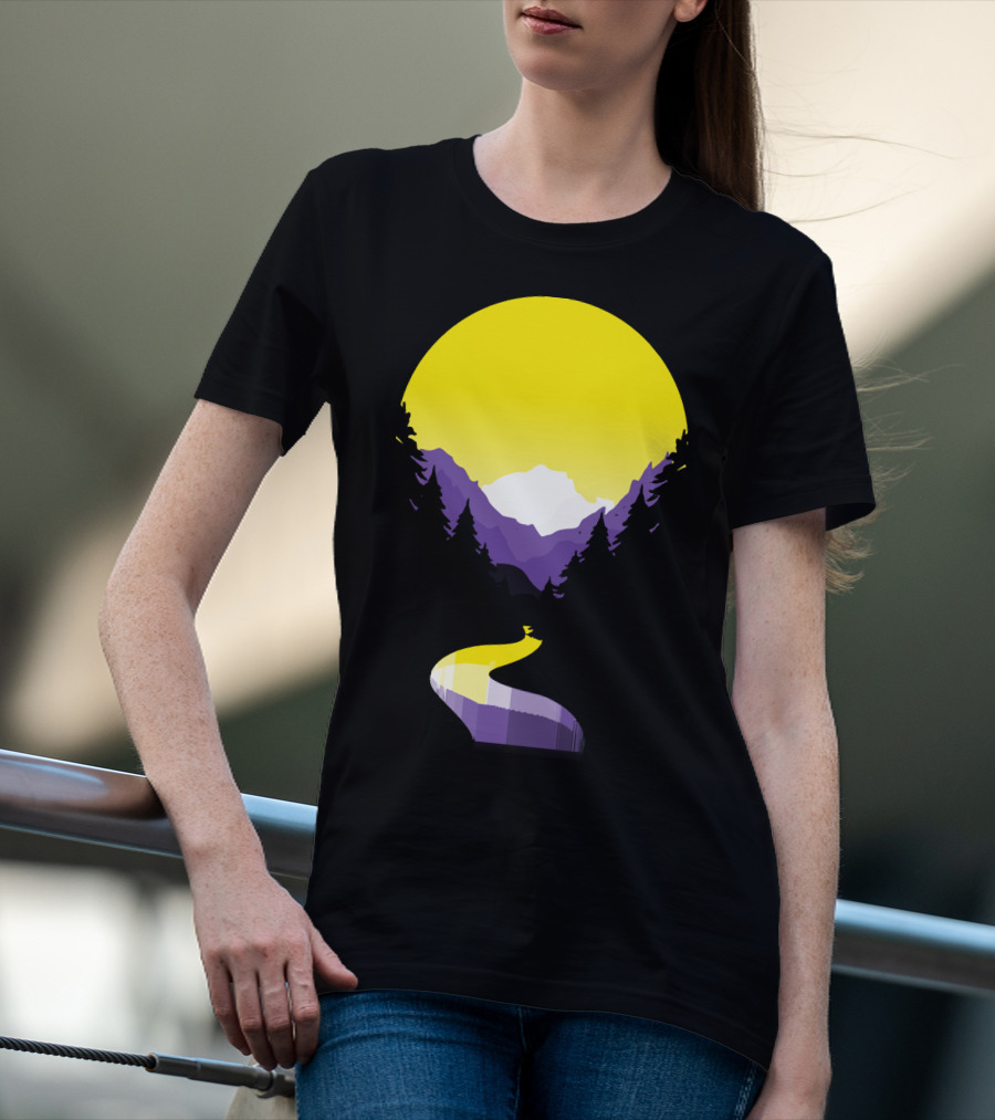 Non Binary Pride Sunset Mountain Landscape T-Shirt