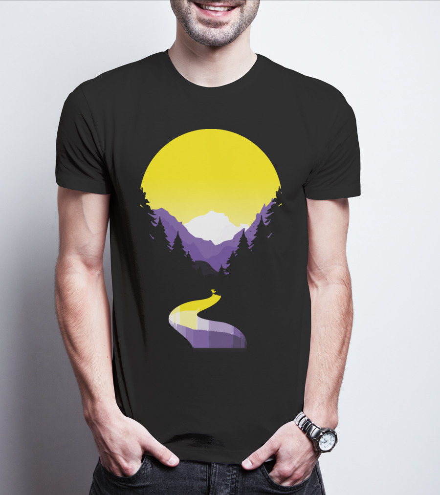 Non Binary Pride Sunset Mountain Landscape T-Shirt