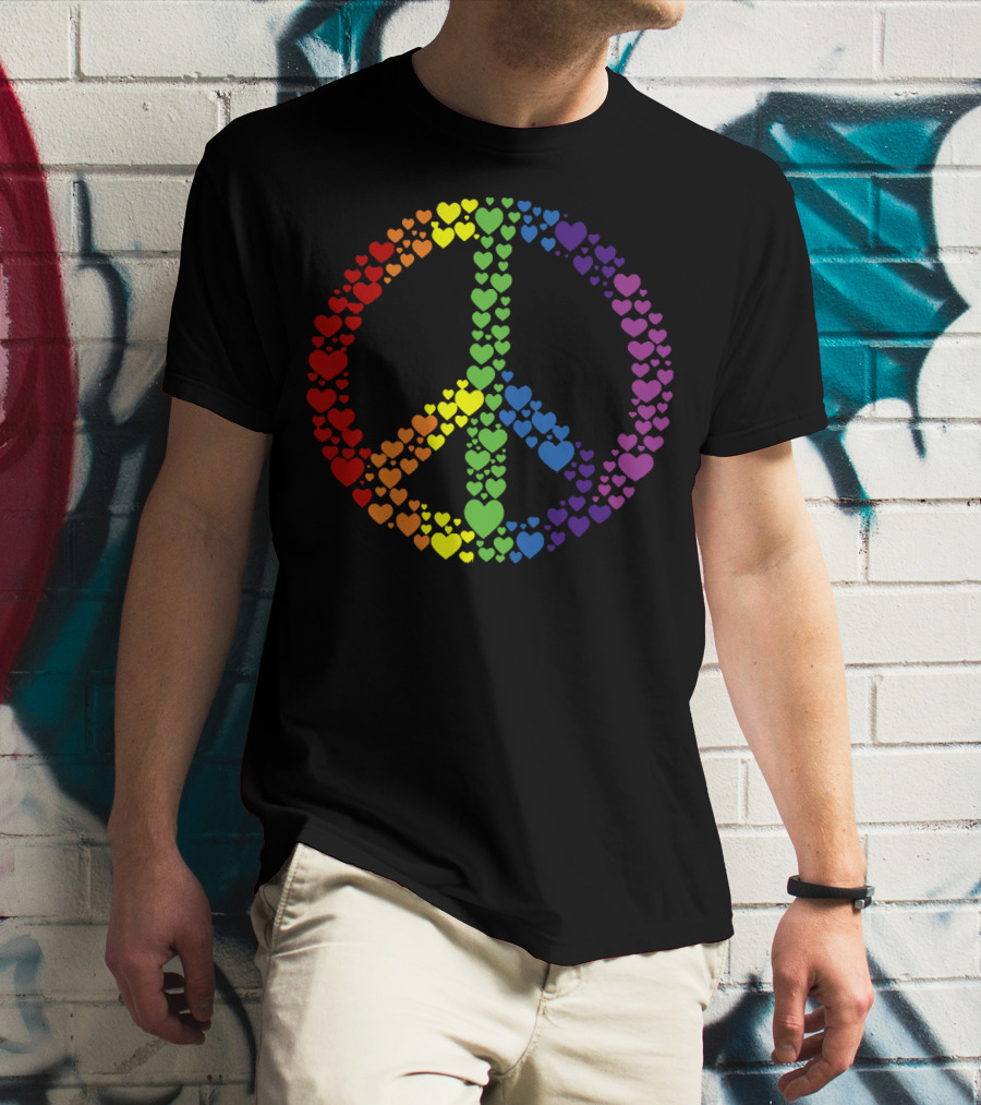 Peace Sign Made Of Rainbow Hearts T-Shirt