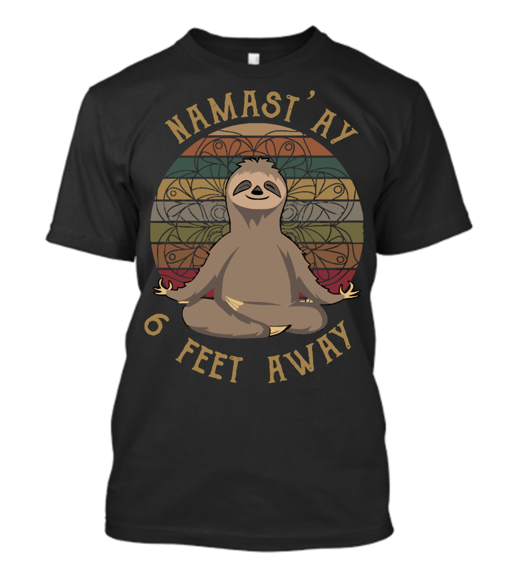 Namast'ay 6 Feet Away Retro Sunset Sloth Yoga Meditation T-Shirt