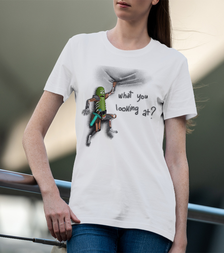 What You Looking At Pickle Rick Adventure T-Shirt
