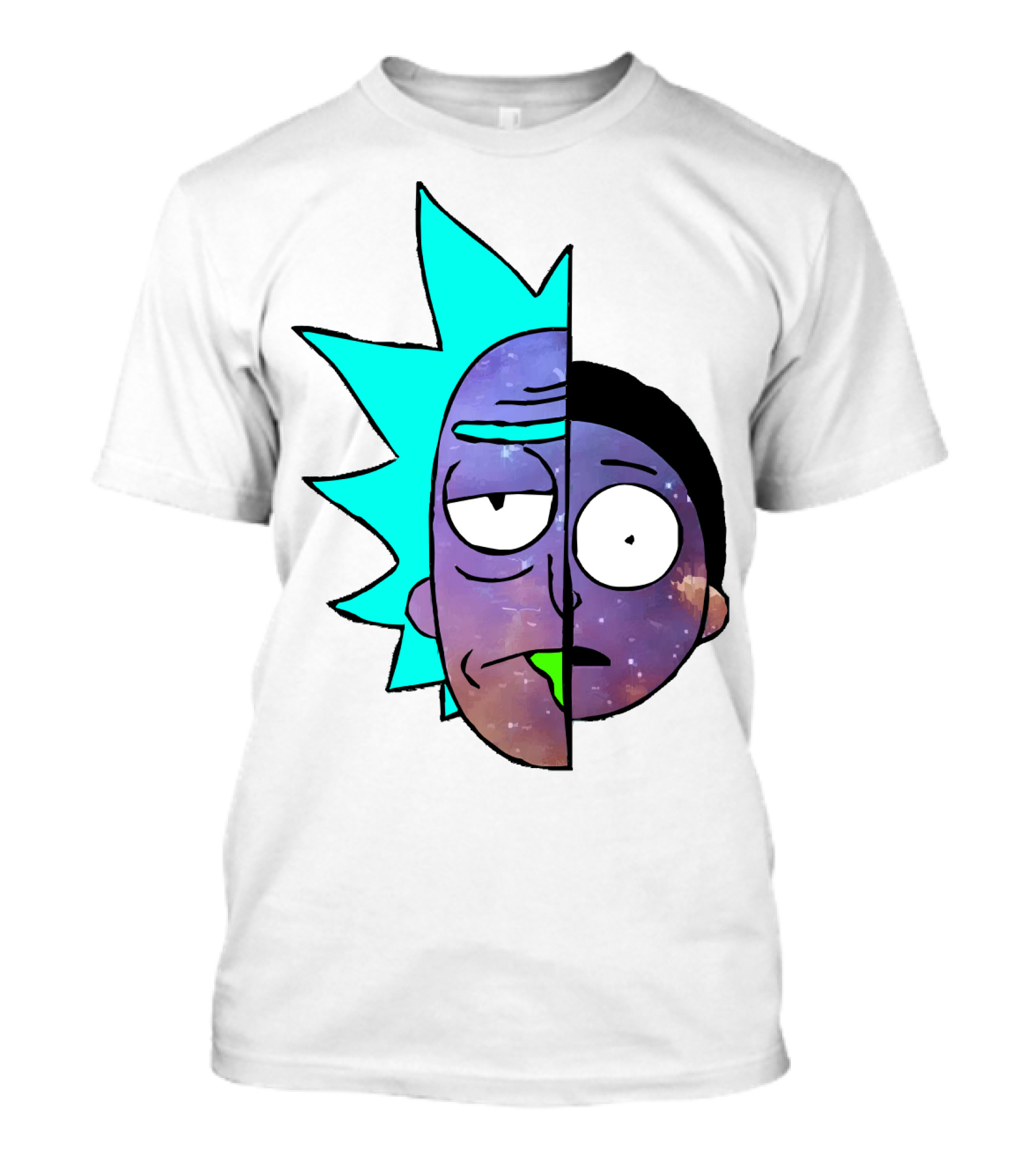 Galactic Rick And Morty Faces Cosmic Split Large T-Shirt